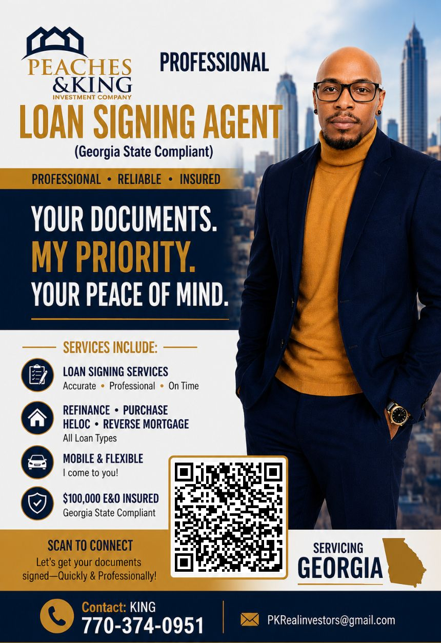 Peaches & King Loan signing service flyer